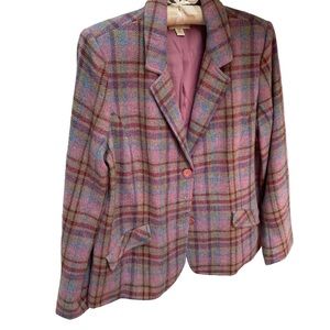 Appleseed’s Blazer Muted Pink & Lavender Plaid Wool Size 14 Perfect Condition